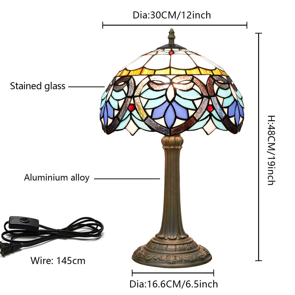 Tiffany Style Stained Glass Table Lamp, Blue and Cream