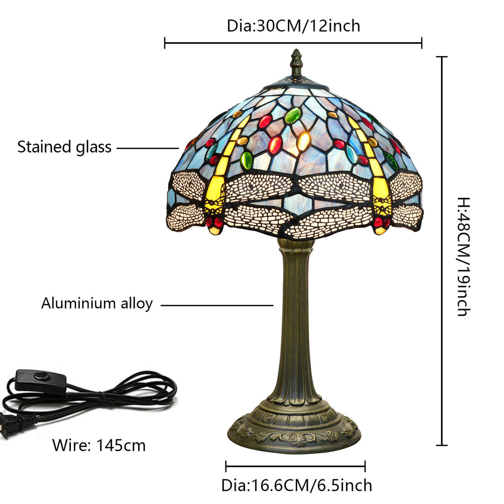 Tiffany Stained Glass Table Lamp with Dragonflies