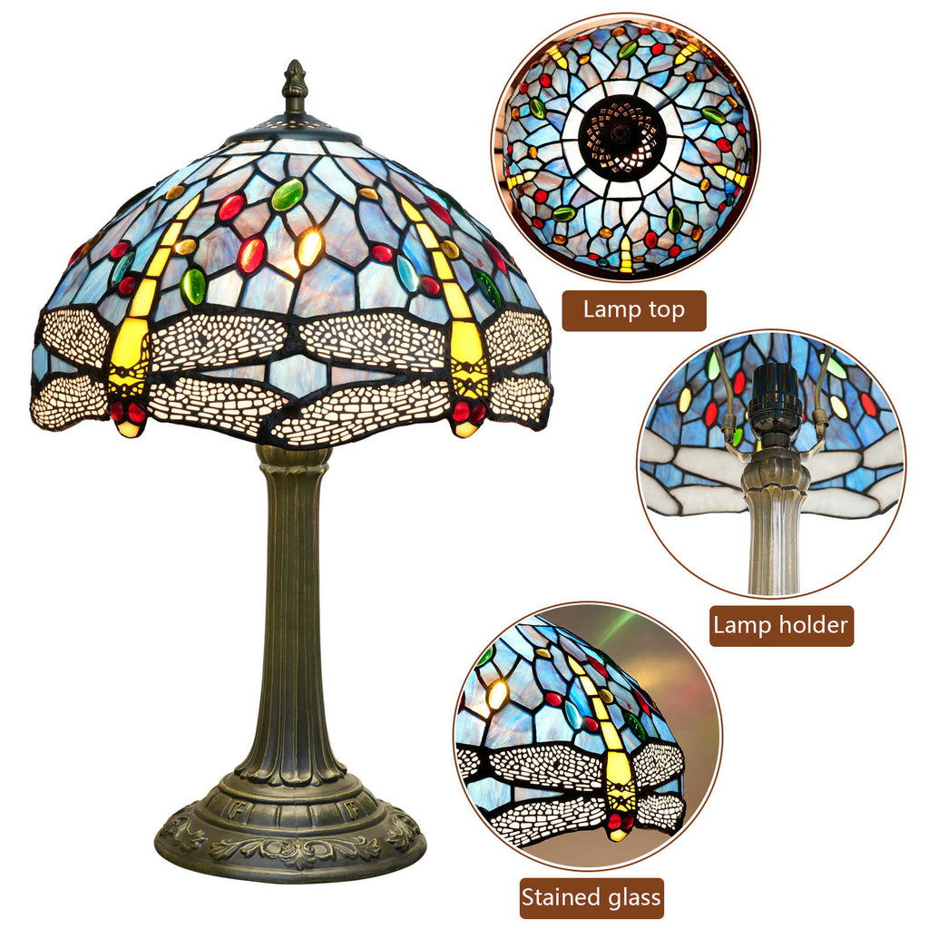 Tiffany Stained Glass Table Lamp with Dragonflies