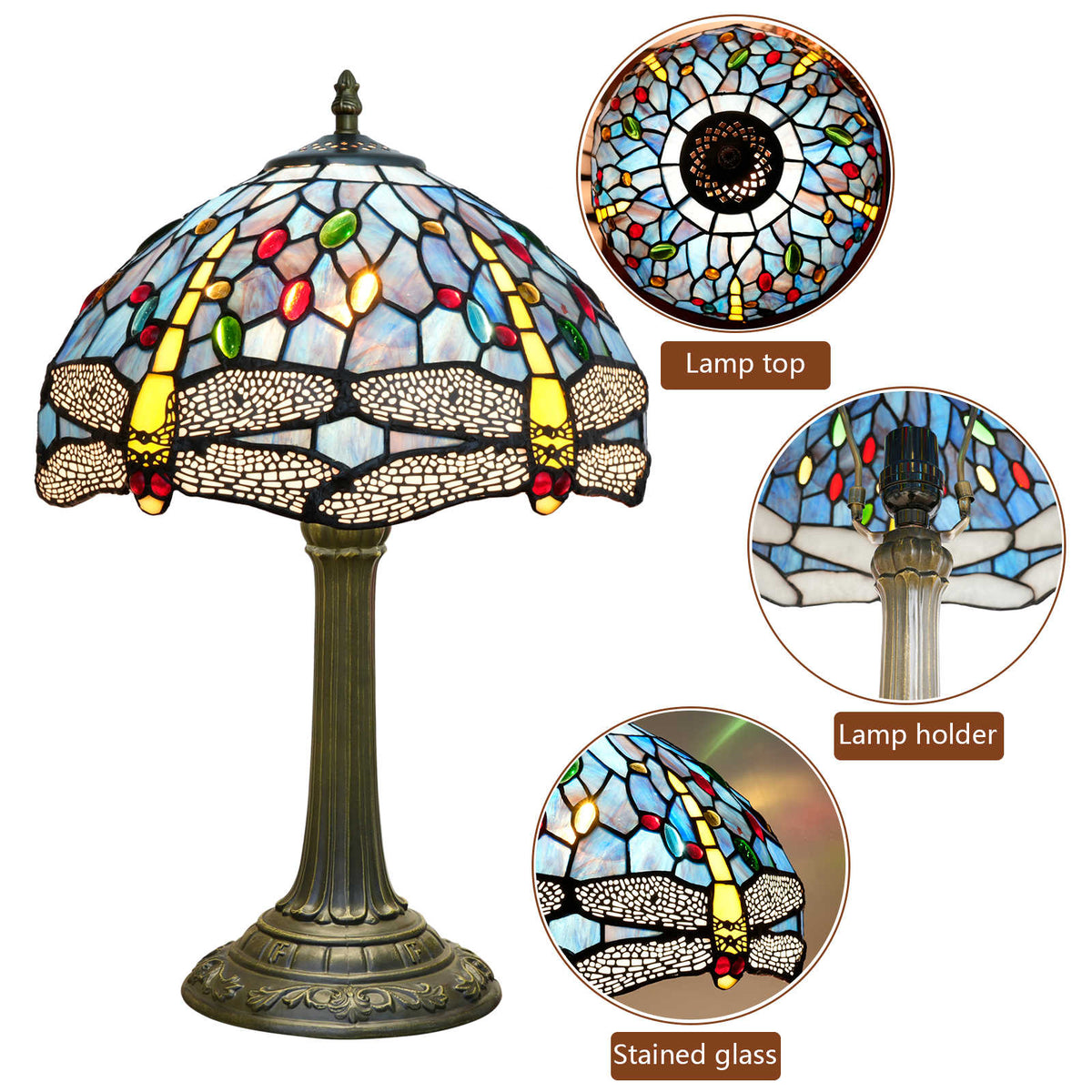 Tiffany Stained Glass Table Lamp with Dragonflies