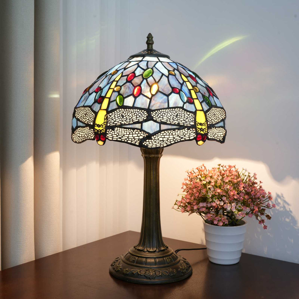 Tiffany Stained Glass Table Lamp with Dragonflies