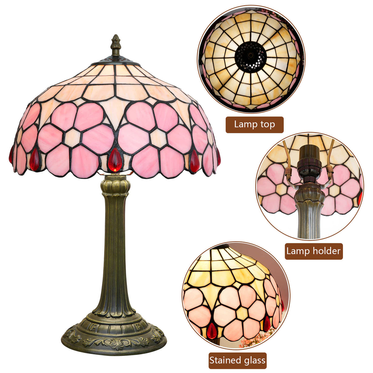 Pink and Red Floral Pattern Tiffany Table Lamp