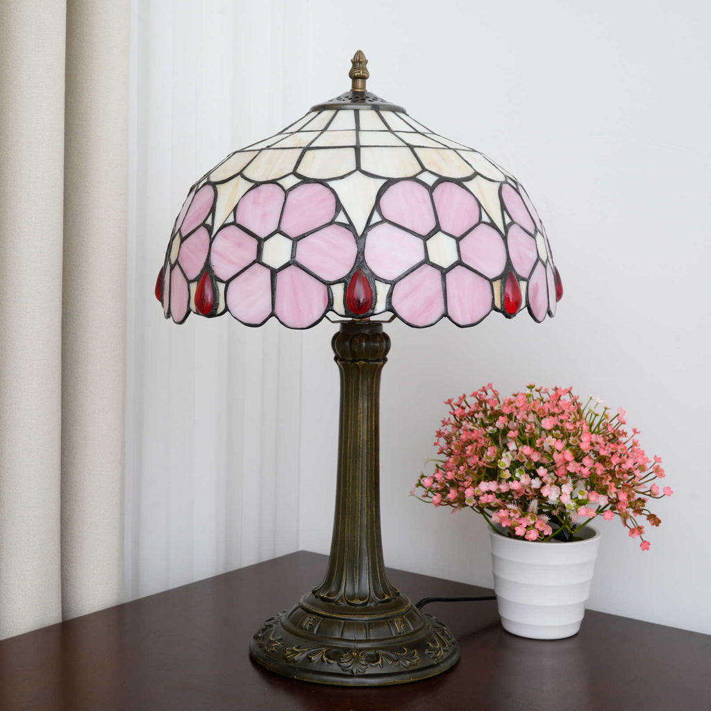 Pink and Red Floral Pattern Tiffany Table Lamp
