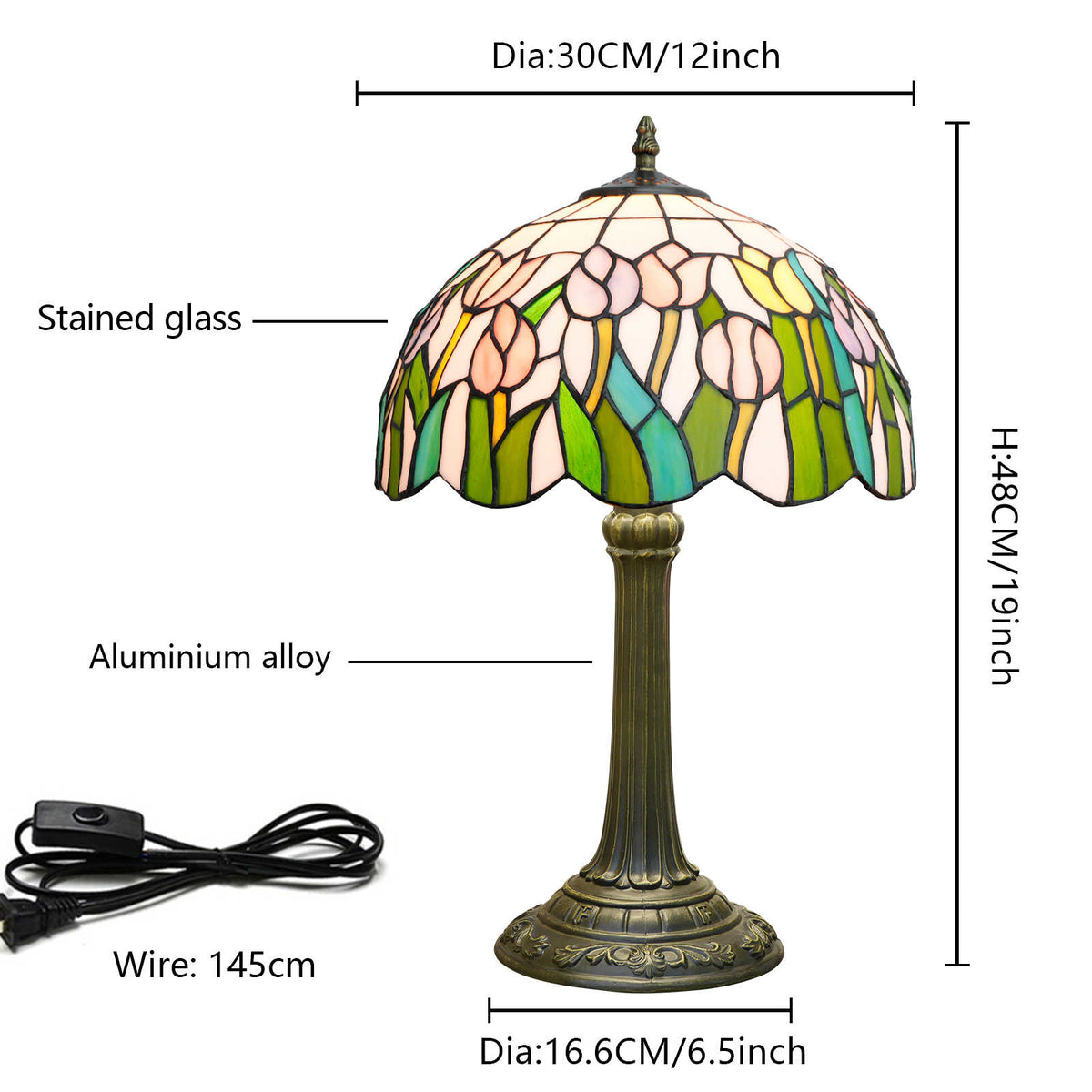 Tiffany Bedside Lamp in Stained Glass with Pink Tulips