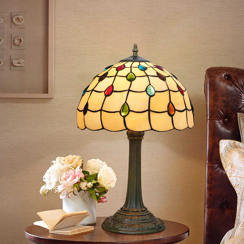 Tiffany Style Table Lamp with Colorful Drops