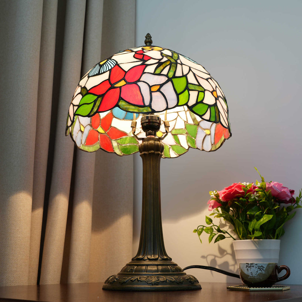 Tiffany Style Floral and Hummingbird Table Lamp