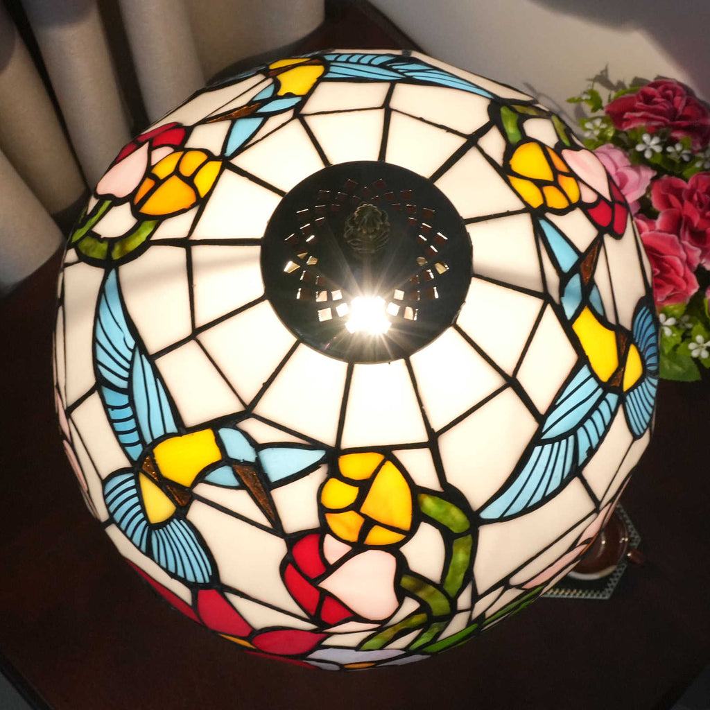 Tiffany Style Floral and Hummingbird Table Lamp