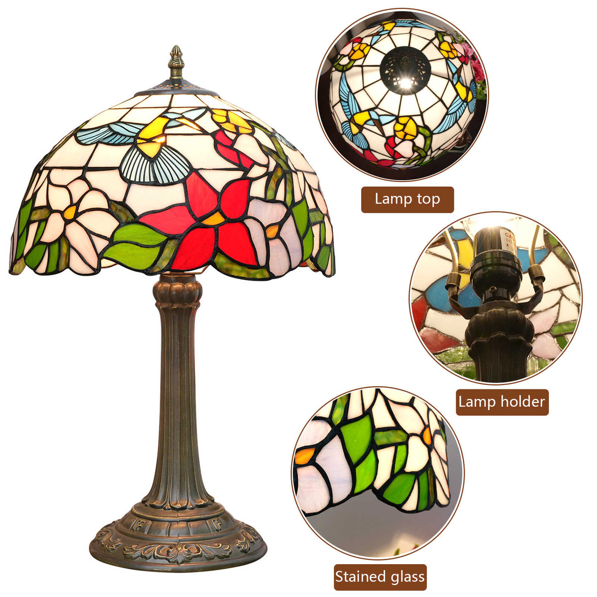 Tiffany Style Floral and Hummingbird Table Lamp