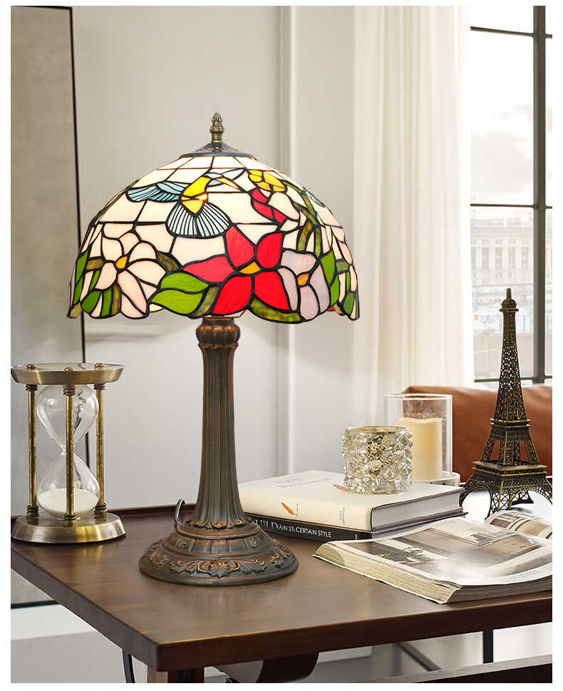 Tiffany Style Floral and Hummingbird Table Lamp