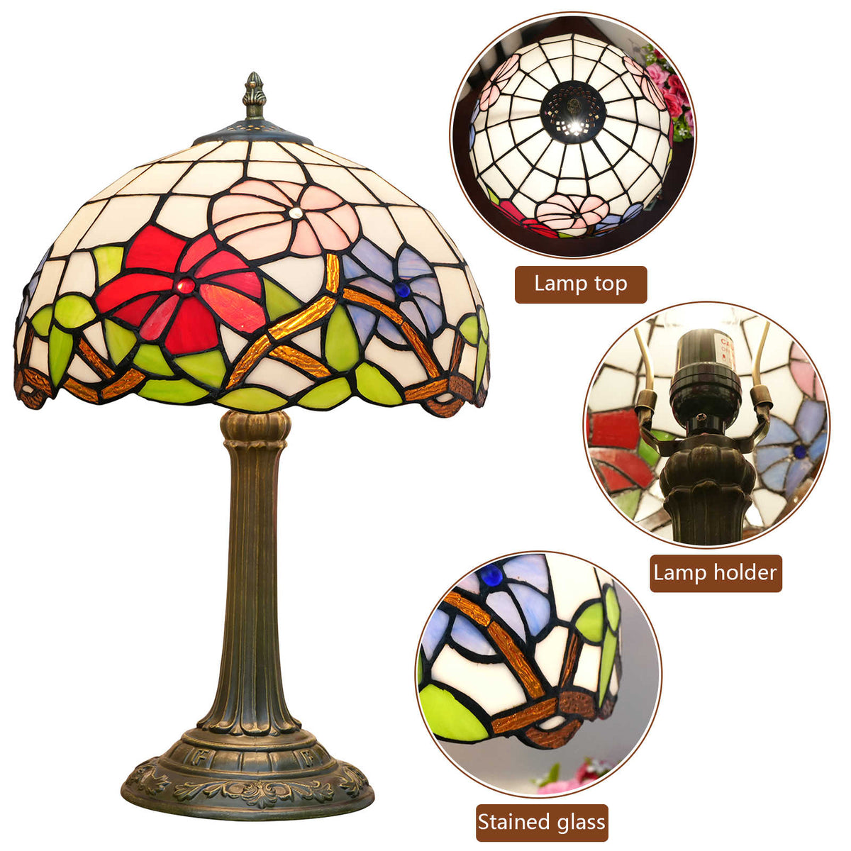 Floral Tiffany Style Table Lamp in Stained Glass
