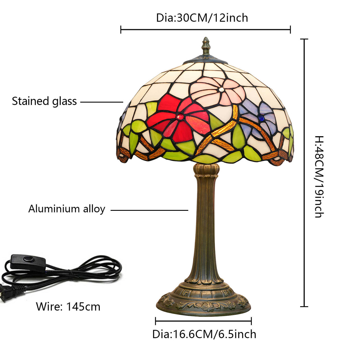 Floral Tiffany Style Table Lamp in Stained Glass