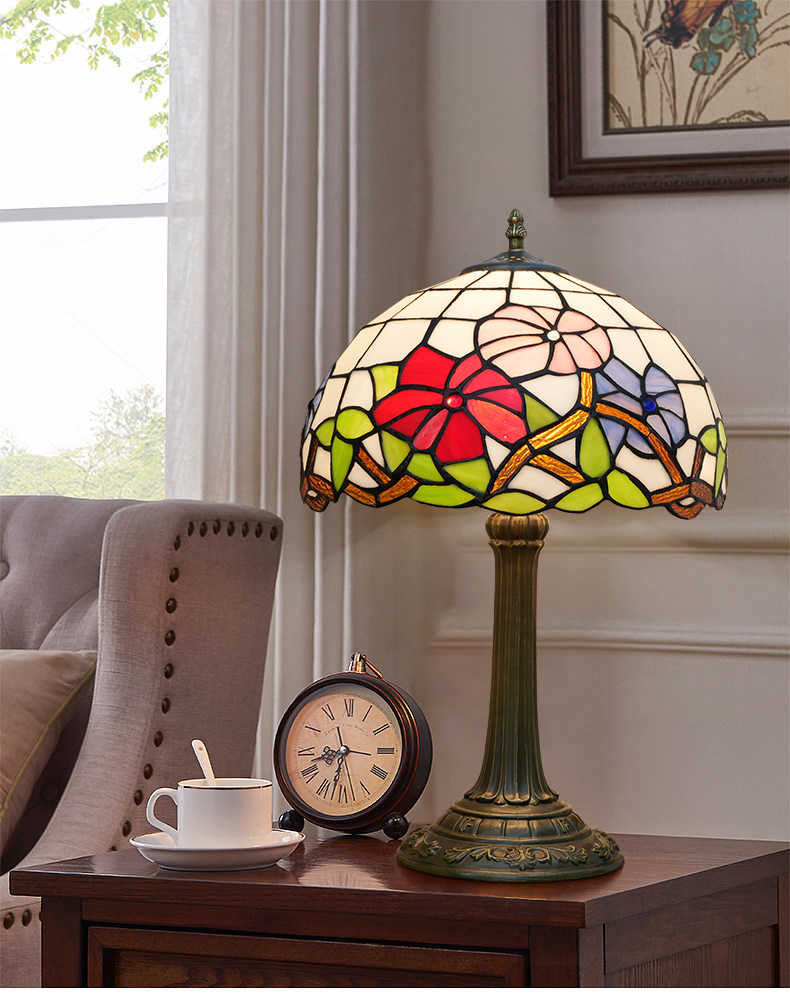 Floral Tiffany Style Table Lamp in Stained Glass