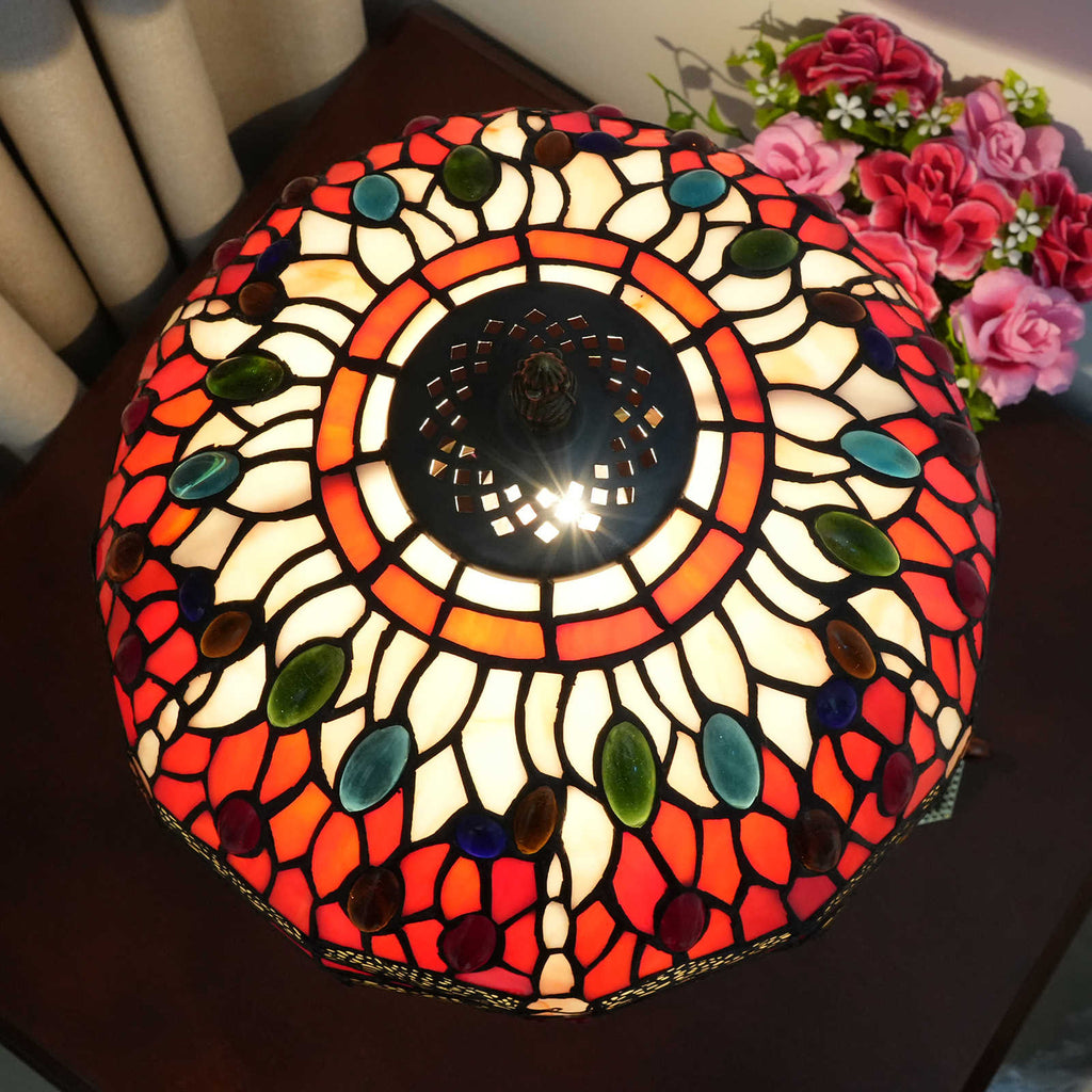 Red Dragonfly Stained Glass Tiffany Table Lamp