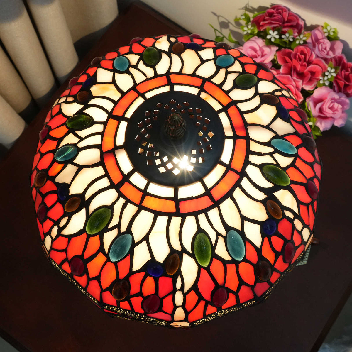 Red Dragonfly Stained Glass Tiffany Table Lamp