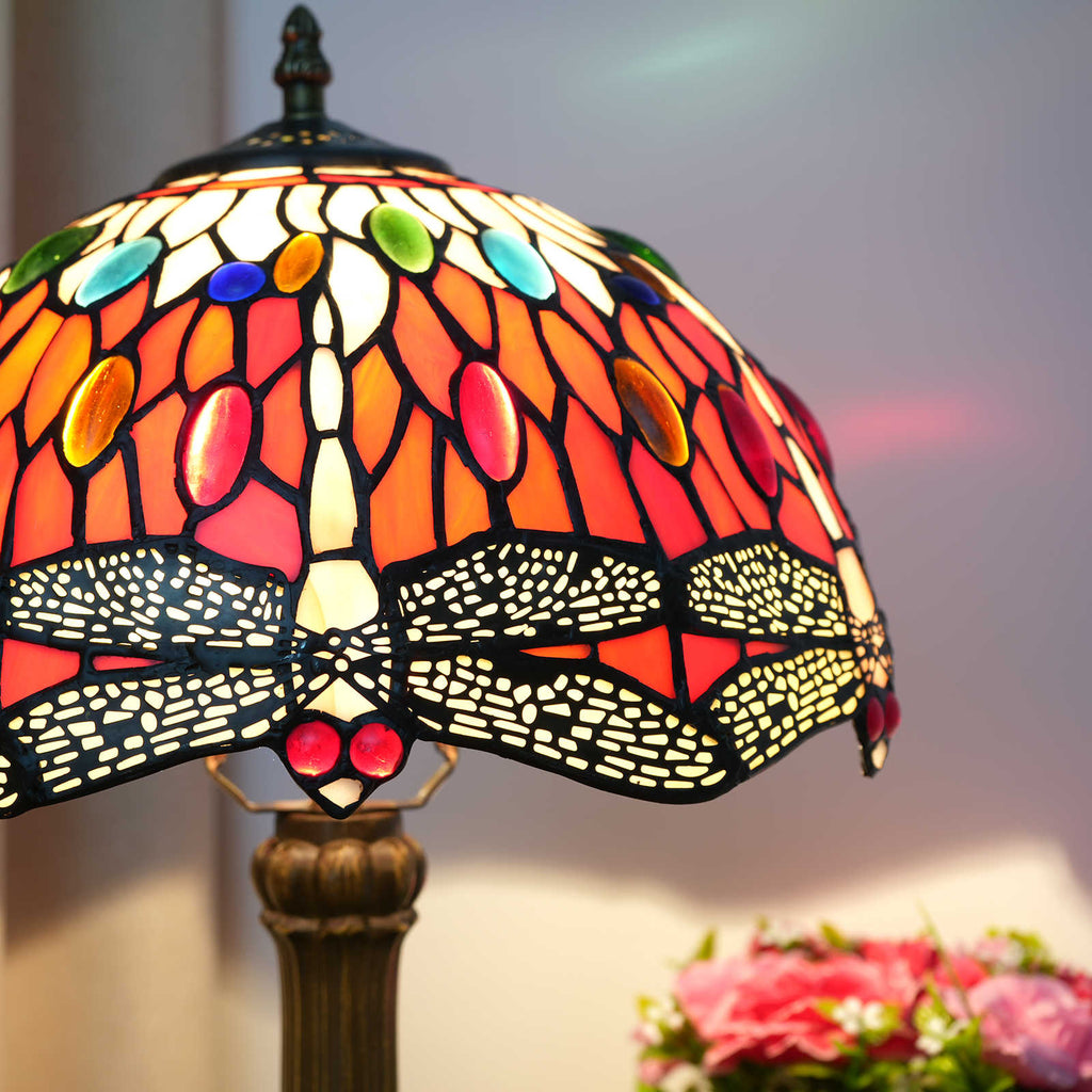 Red Dragonfly Stained Glass Tiffany Table Lamp