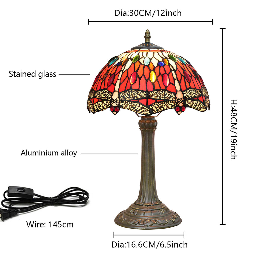 Red Dragonfly Stained Glass Tiffany Table Lamp