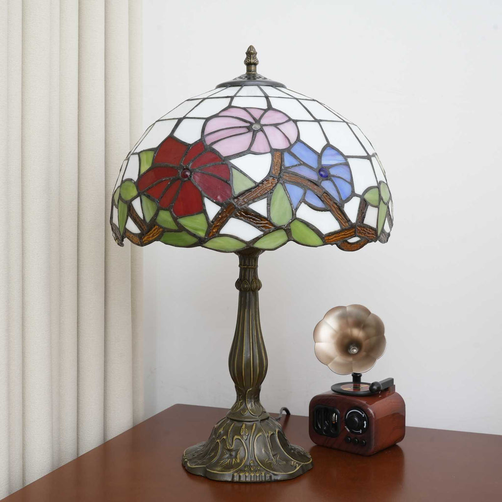 Tiffany Table Lamp with Multicolored Floral Stained Glass