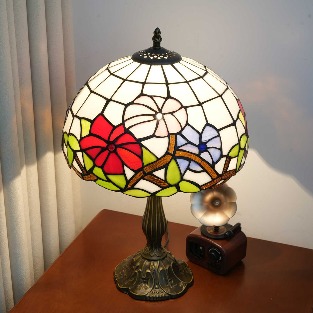 Tiffany Table Lamp with Multicolored Floral Stained Glass