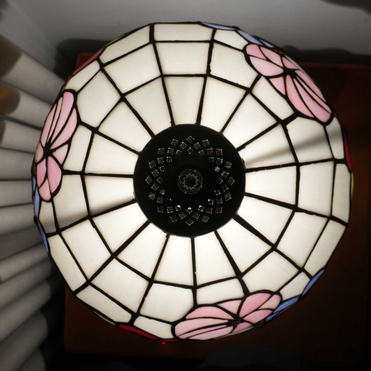 Tiffany Table Lamp with Multicolored Floral Stained Glass