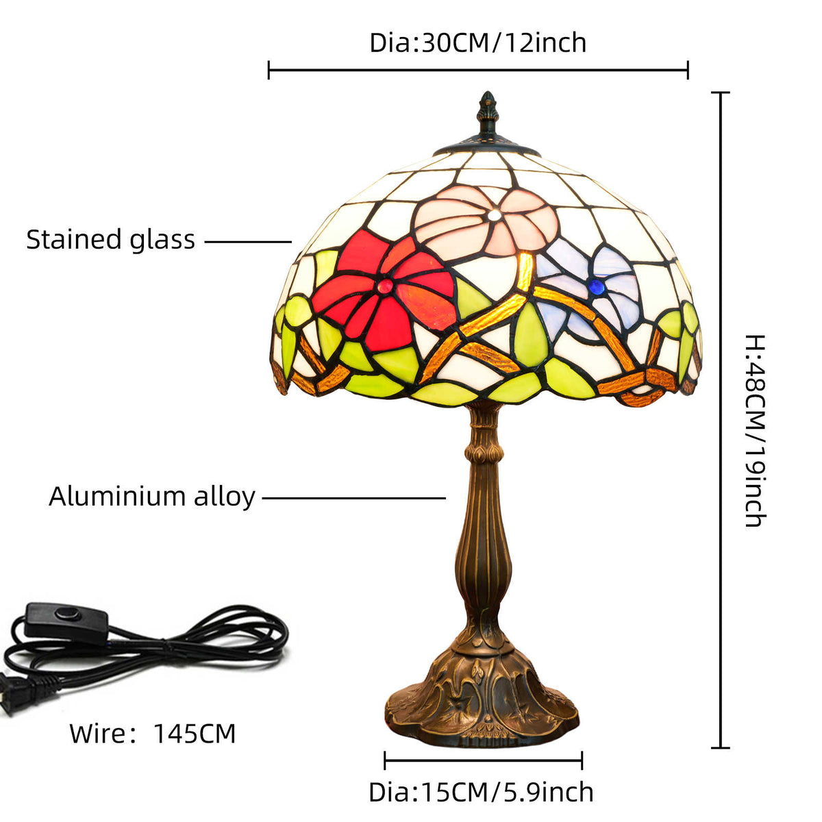 Tiffany Table Lamp with Multicolored Floral Stained Glass