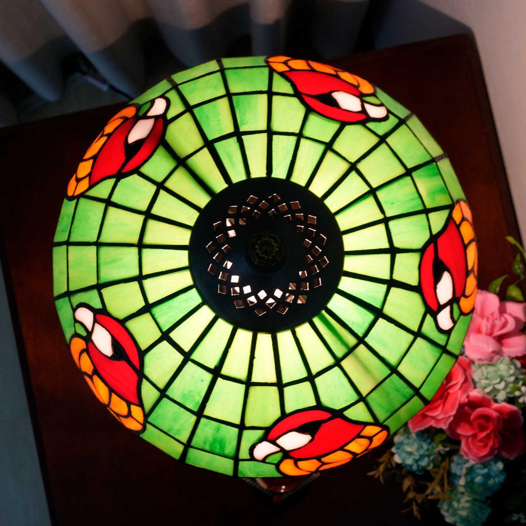 Tiffany Stained Glass Table Lamp with Lively Parrot Design