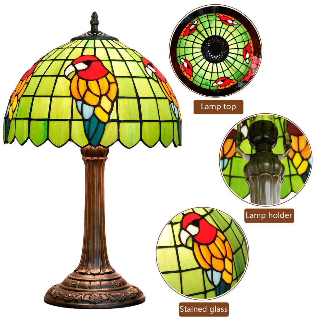 Tiffany Stained Glass Table Lamp with Lively Parrot Design