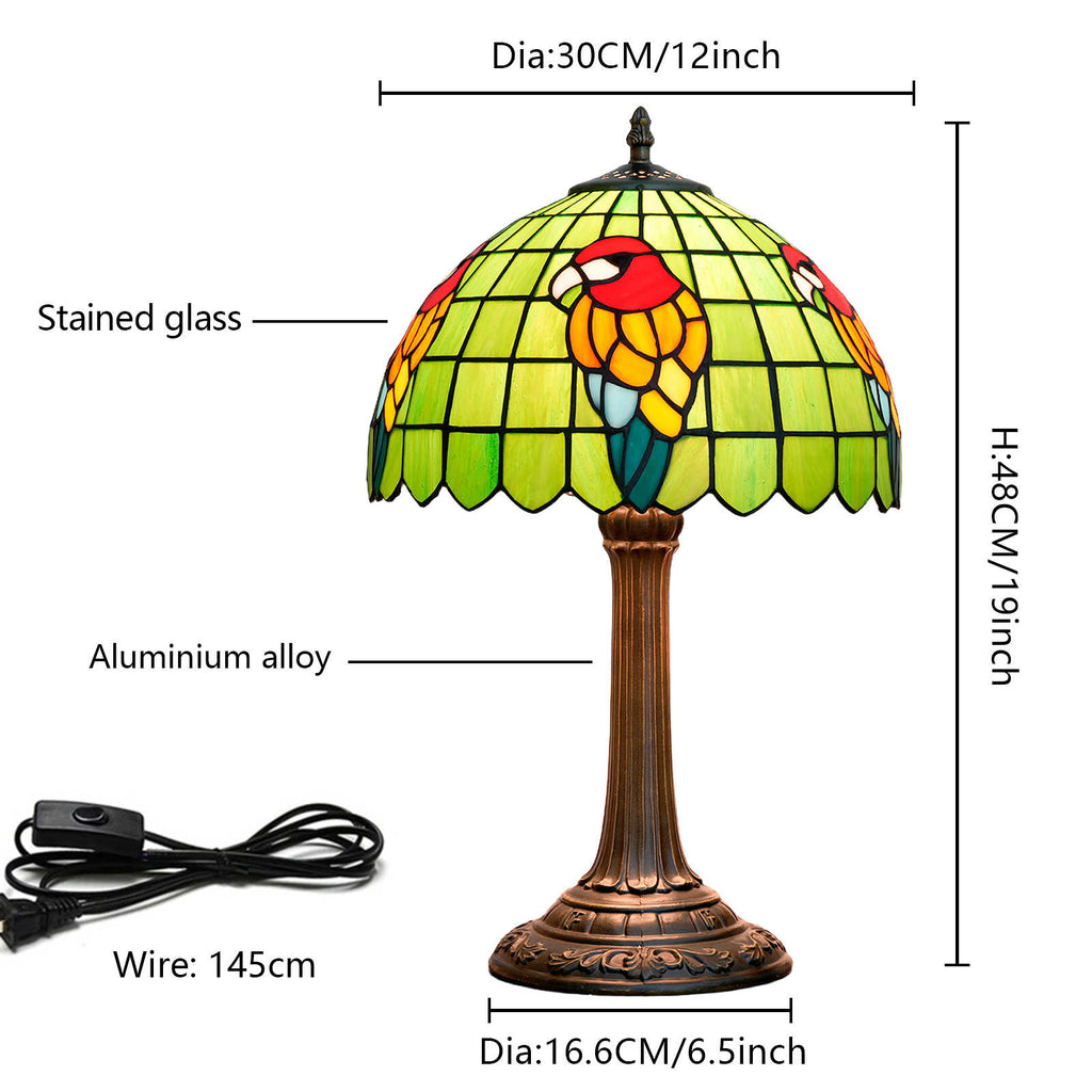 Tiffany Stained Glass Table Lamp with Lively Parrot Design