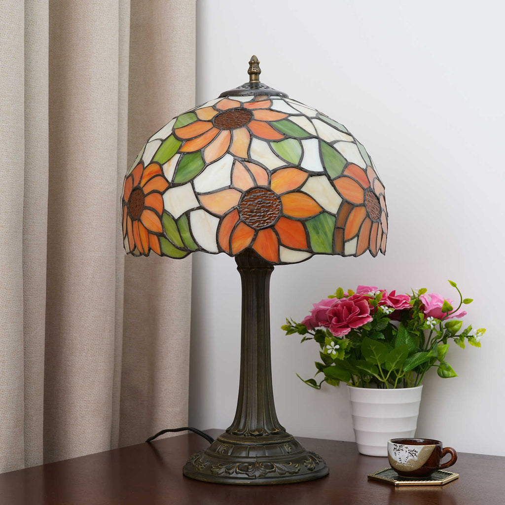 Tiffany Flower Table Lamp in Stained Glass
