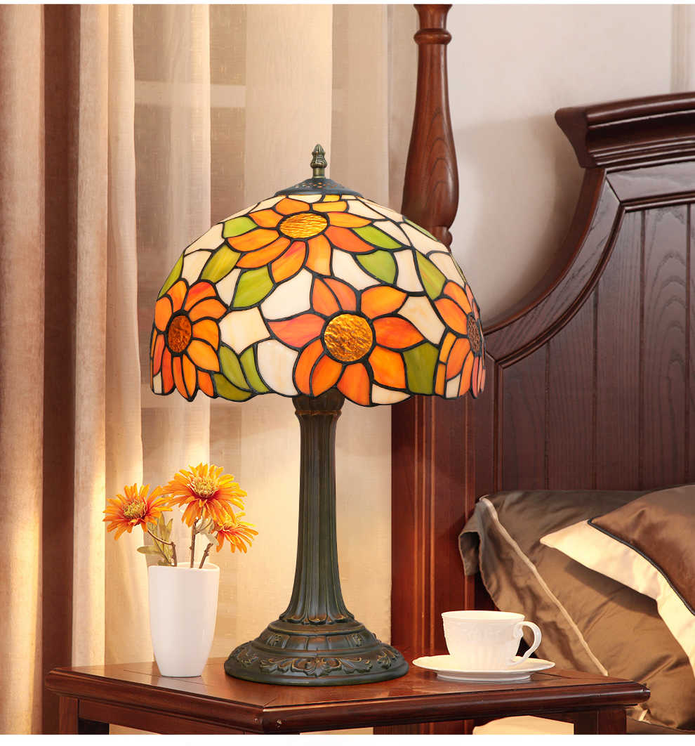Tiffany Flower Table Lamp in Stained Glass