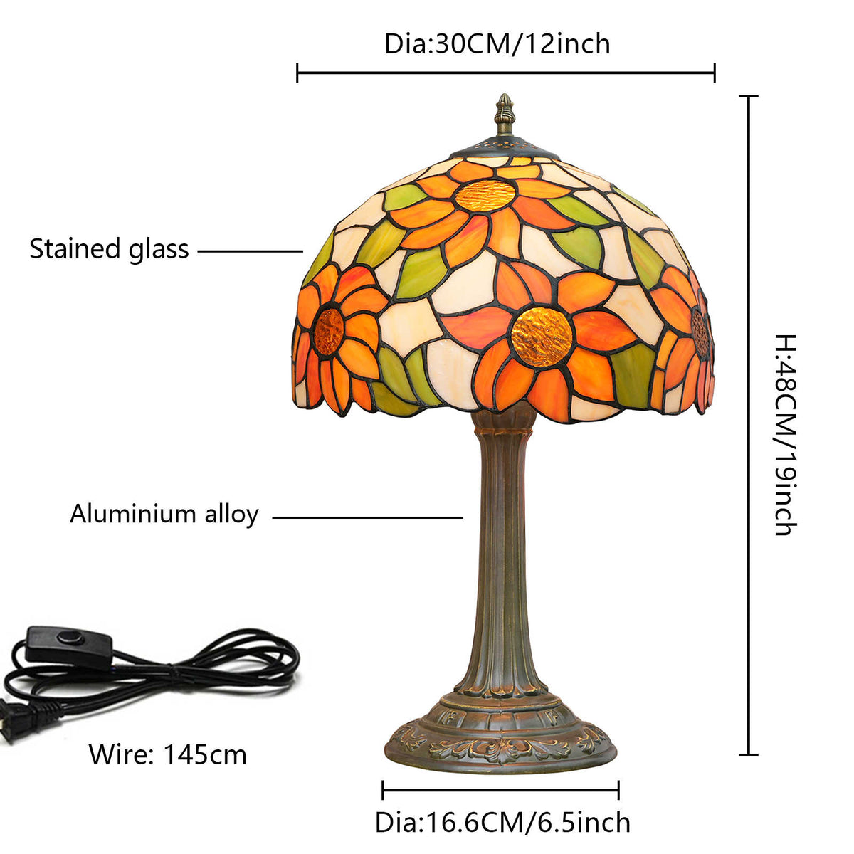 Tiffany Flower Table Lamp in Stained Glass