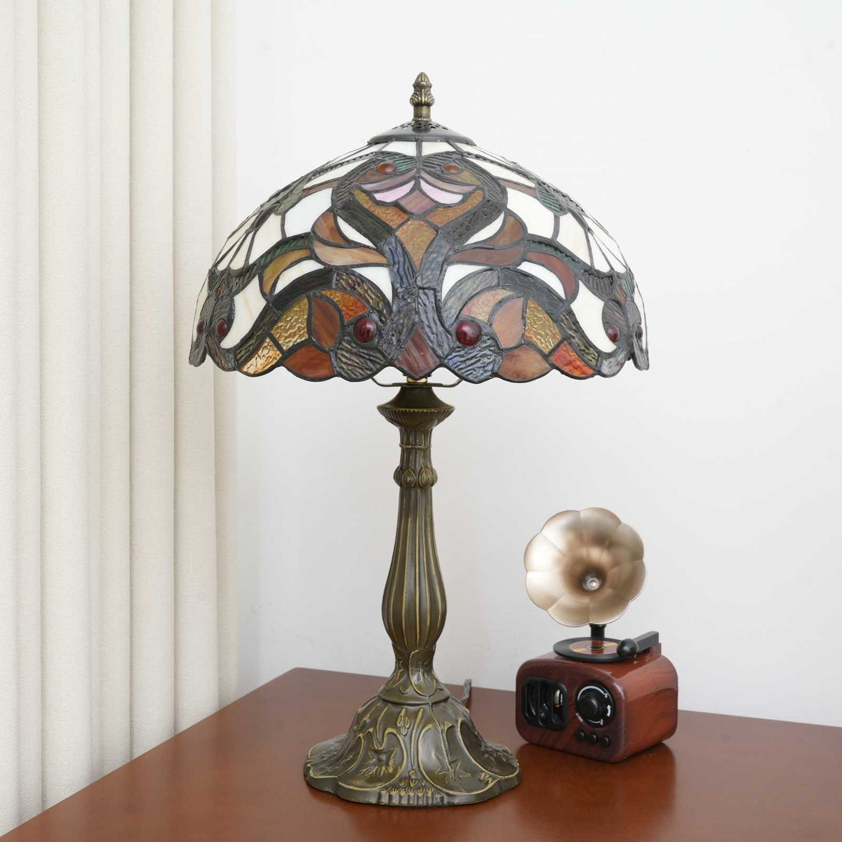 Floral Tiffany Style Table Lamp in Stained Glass