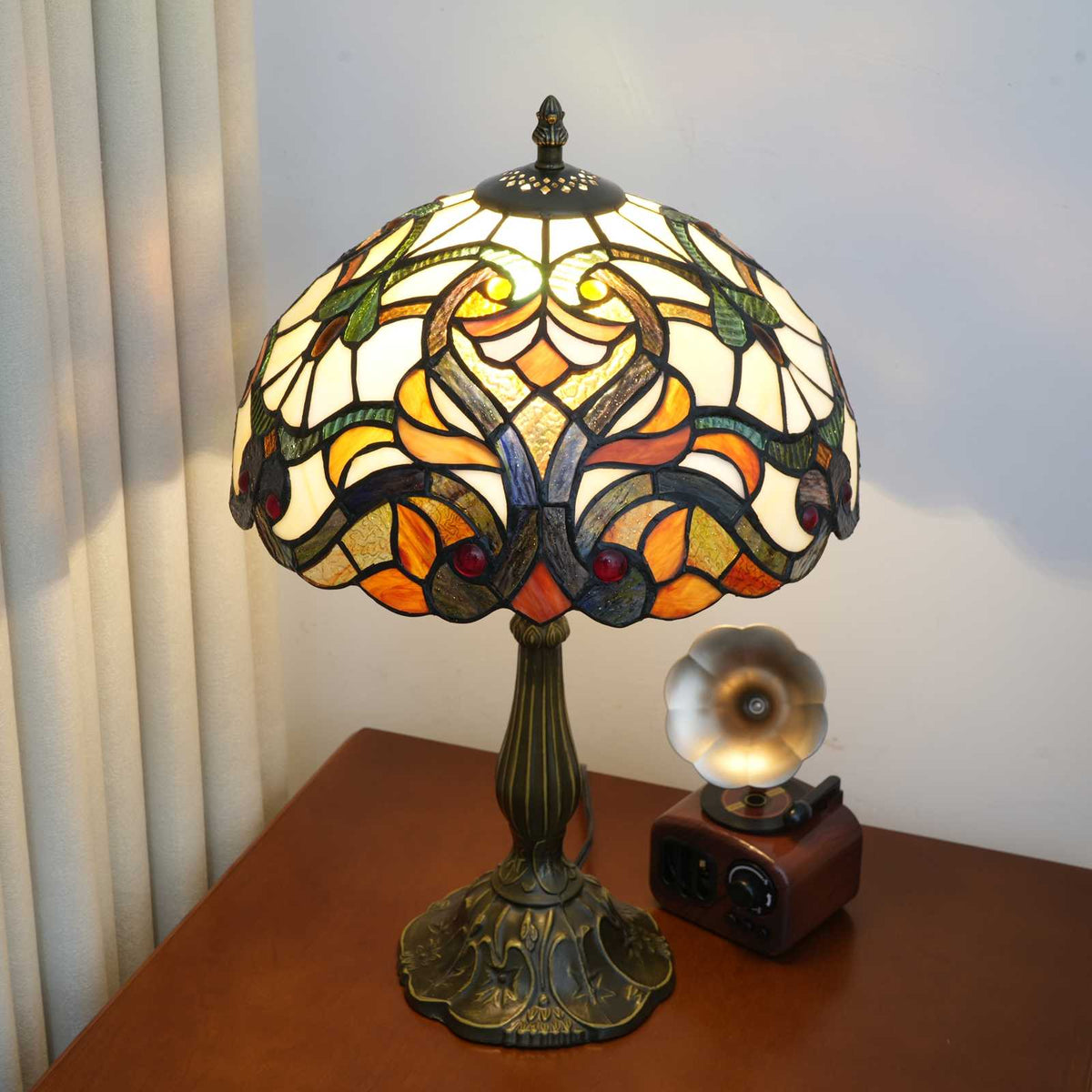 Floral Tiffany Style Table Lamp in Stained Glass