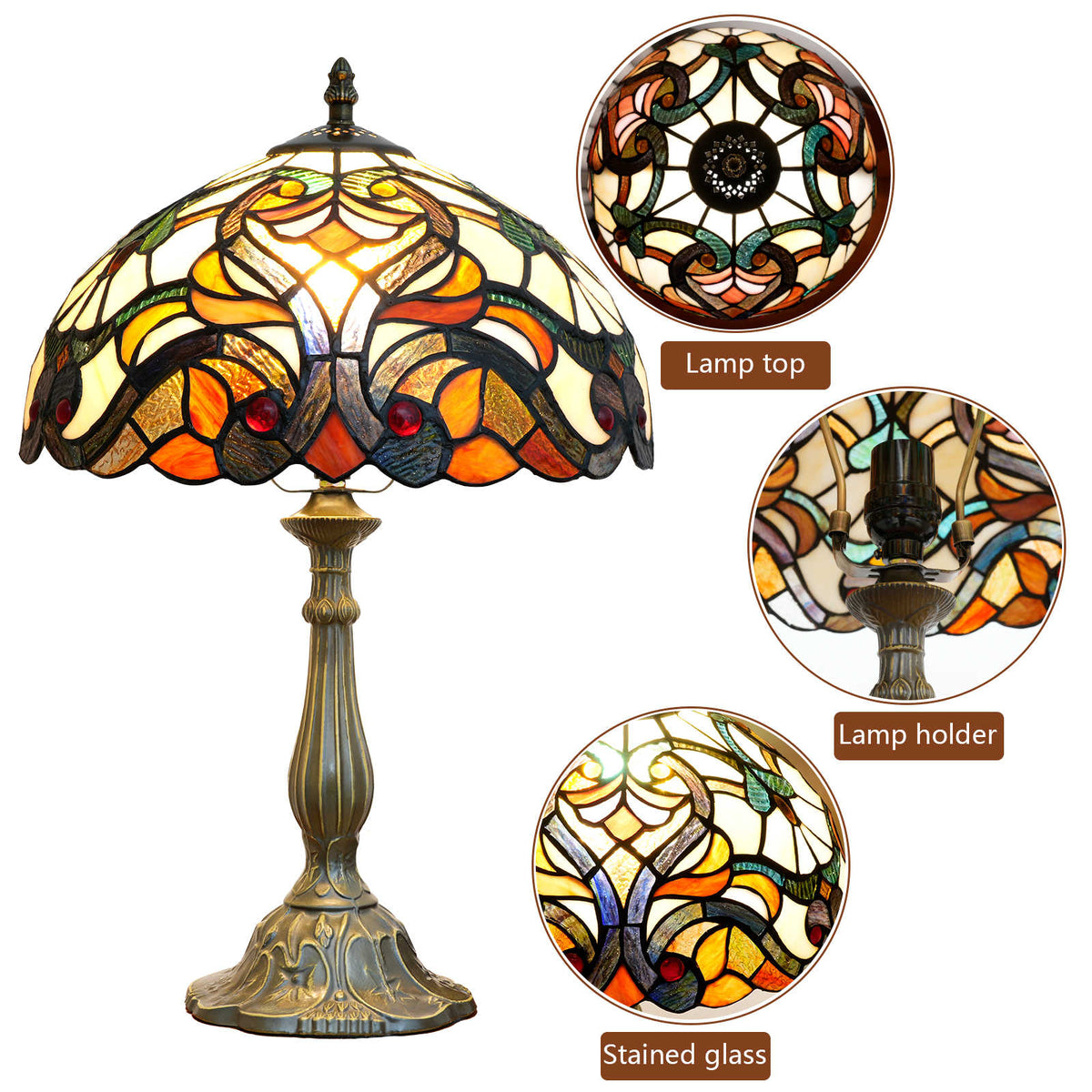 Floral Tiffany Style Table Lamp in Stained Glass