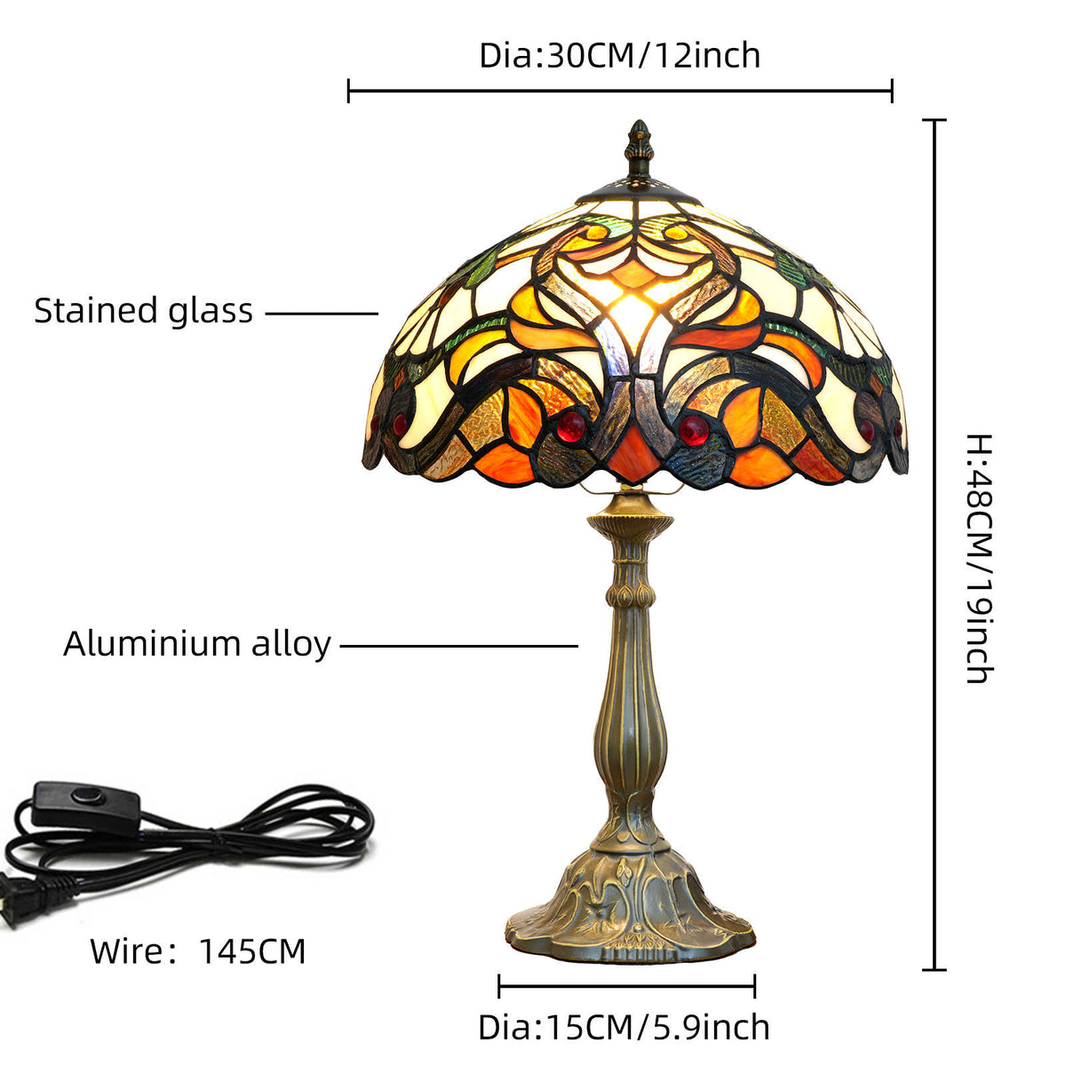 Floral Tiffany Style Table Lamp in Stained Glass