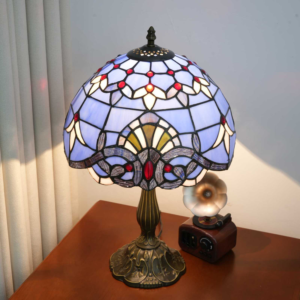 Tiffany Table Lamp in Blue and Red Stained Glass