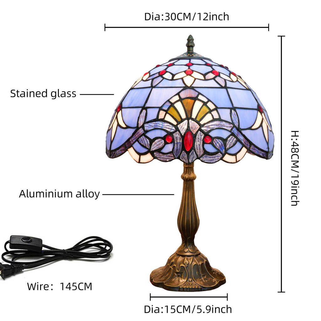 Tiffany Table Lamp in Blue and Red Stained Glass