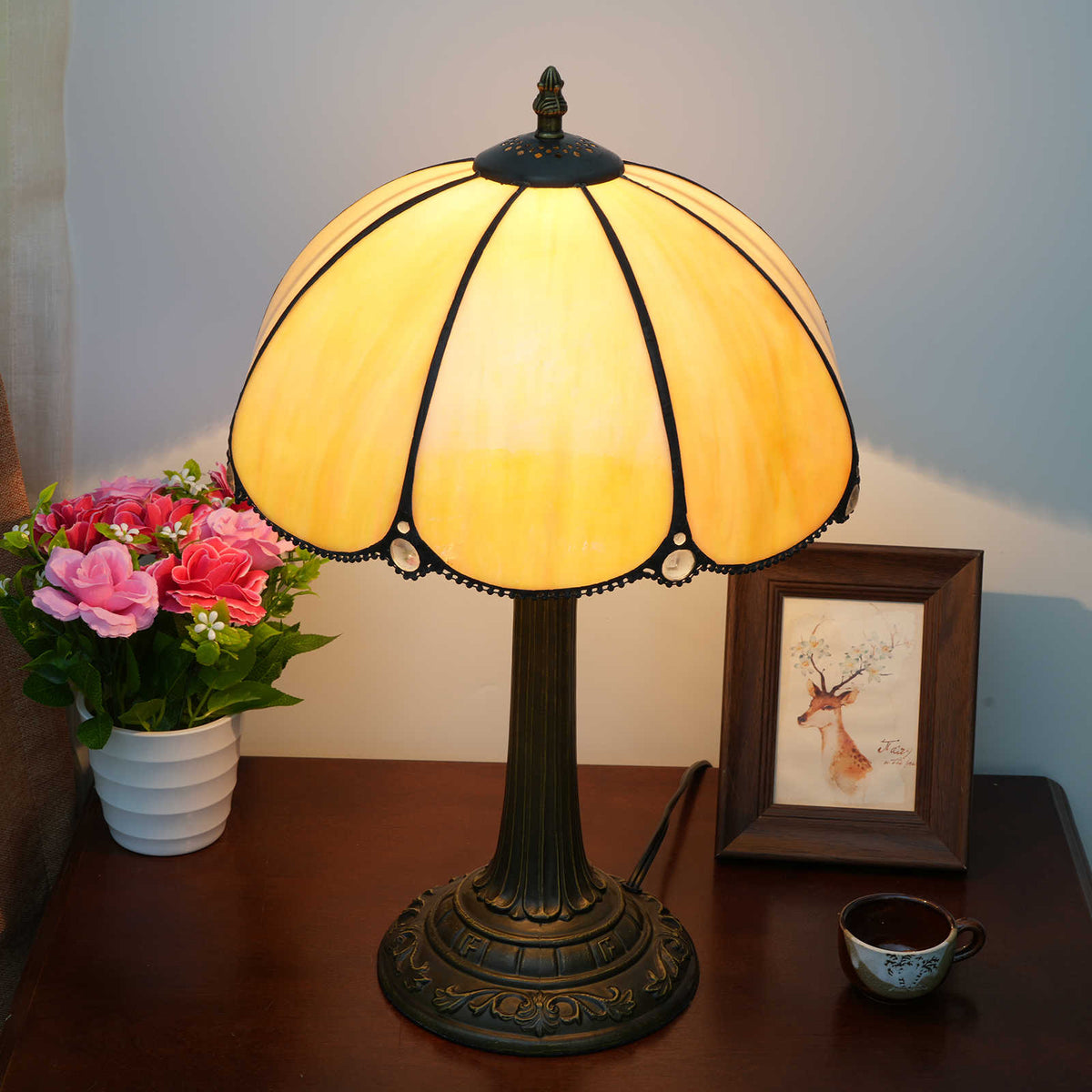 Tiffany Table Lamp in Amber Tinted Glass