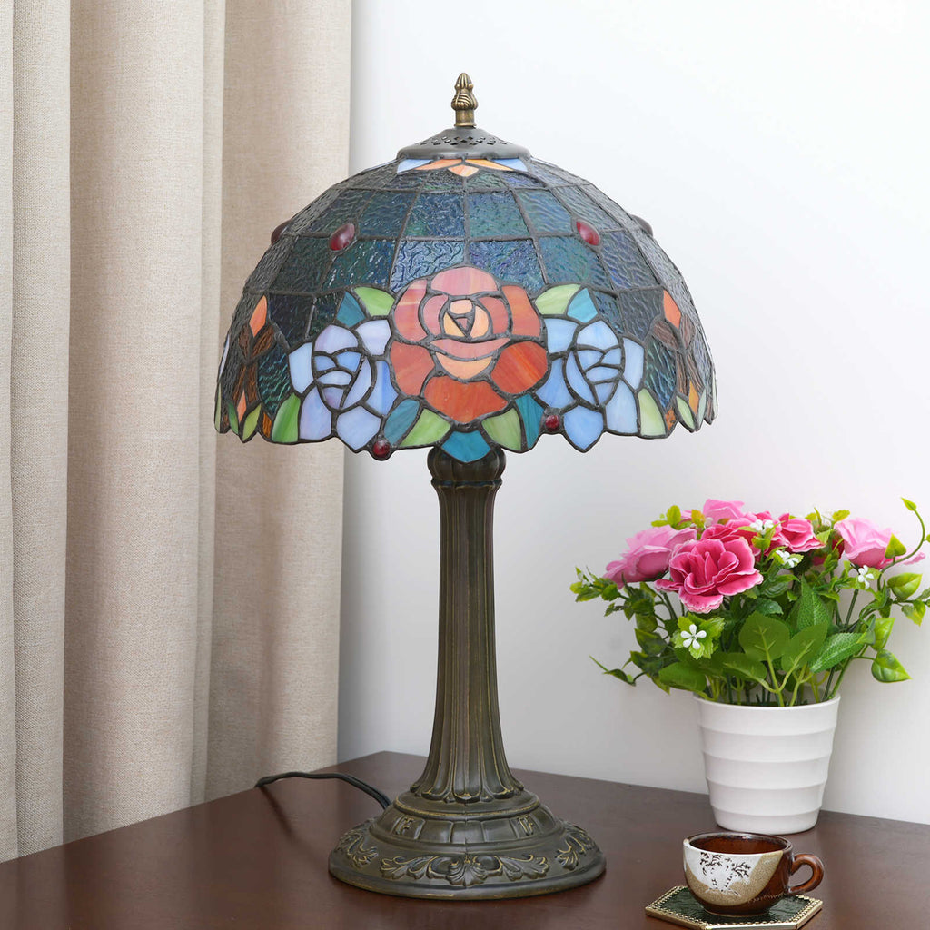 Tiffany Table Lamp in Pink and Bronze Tinted Glass