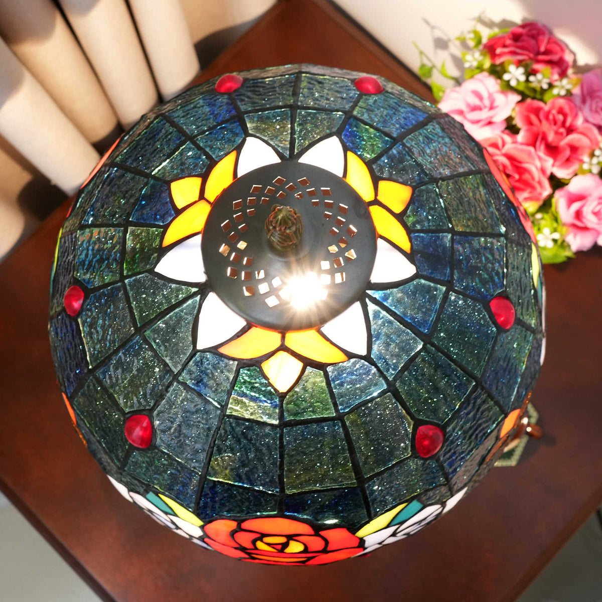 Tiffany Table Lamp in Pink and Bronze Tinted Glass