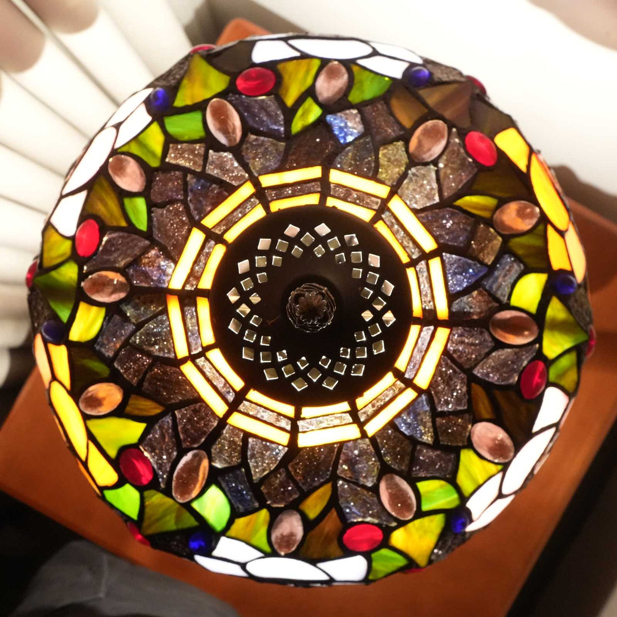 Tiffany Stained Glass Table Lamp with Yellow Roses