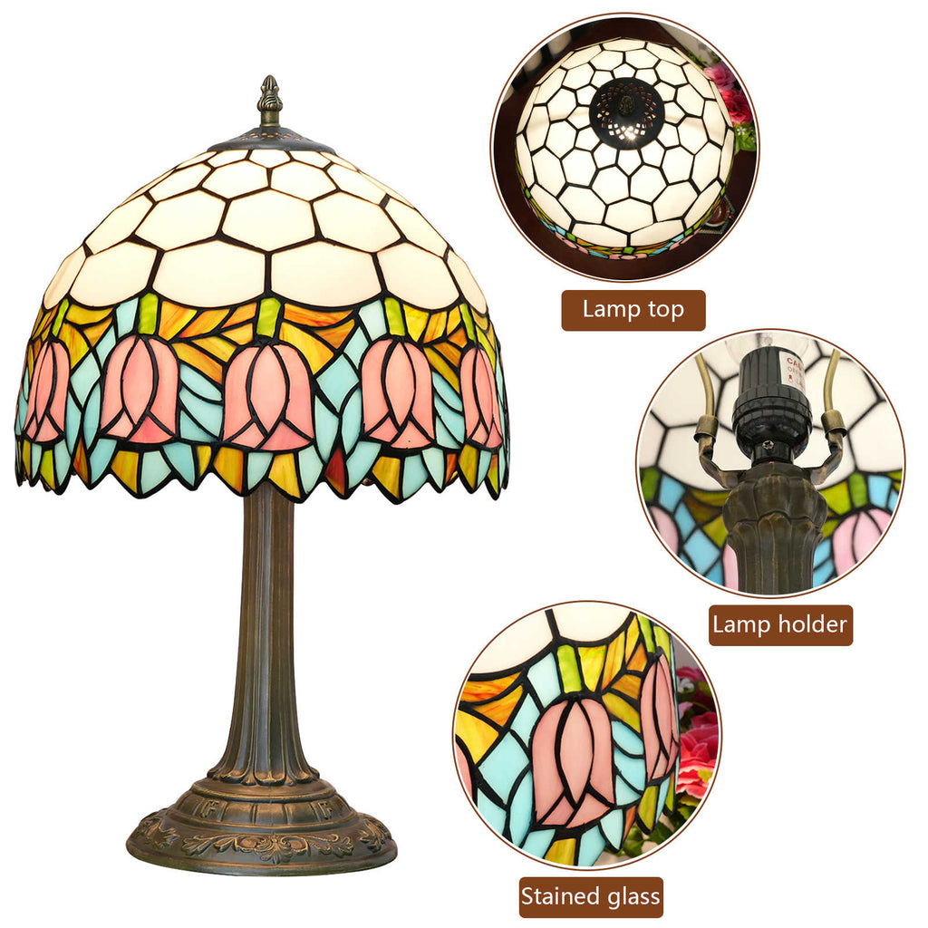 Tiffany Table Lamp with Pink Tulip Pattern