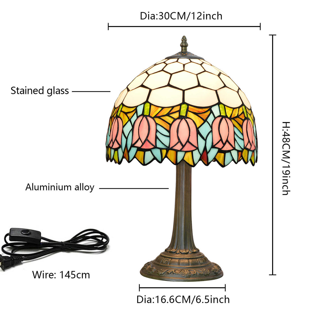Tiffany Table Lamp with Pink Tulip Pattern