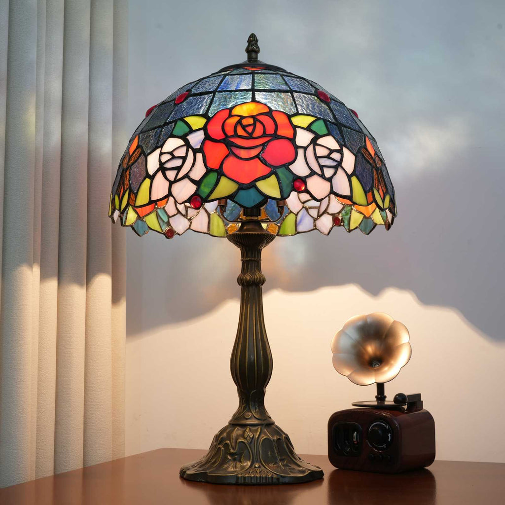 Multicolor Stained Glass Table Lamp with Roses