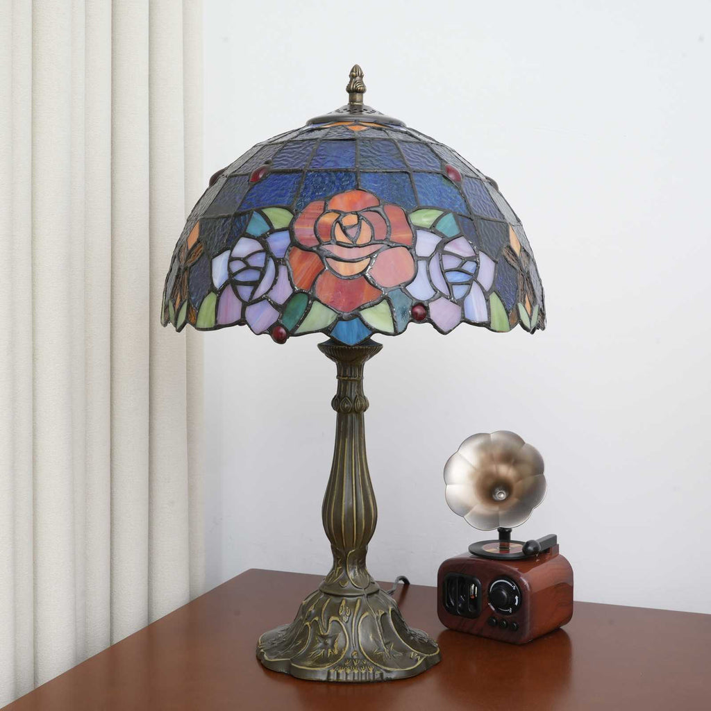 Multicolor Stained Glass Table Lamp with Roses