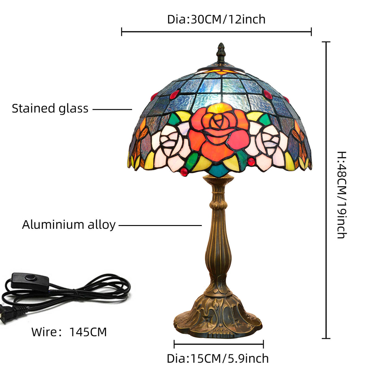 Multicolor Stained Glass Table Lamp with Roses