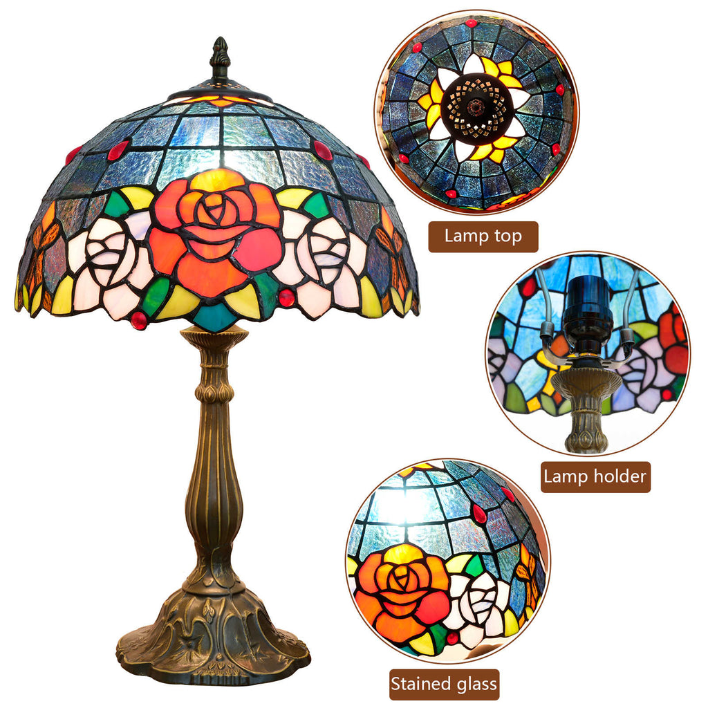 Multicolor Stained Glass Table Lamp with Roses