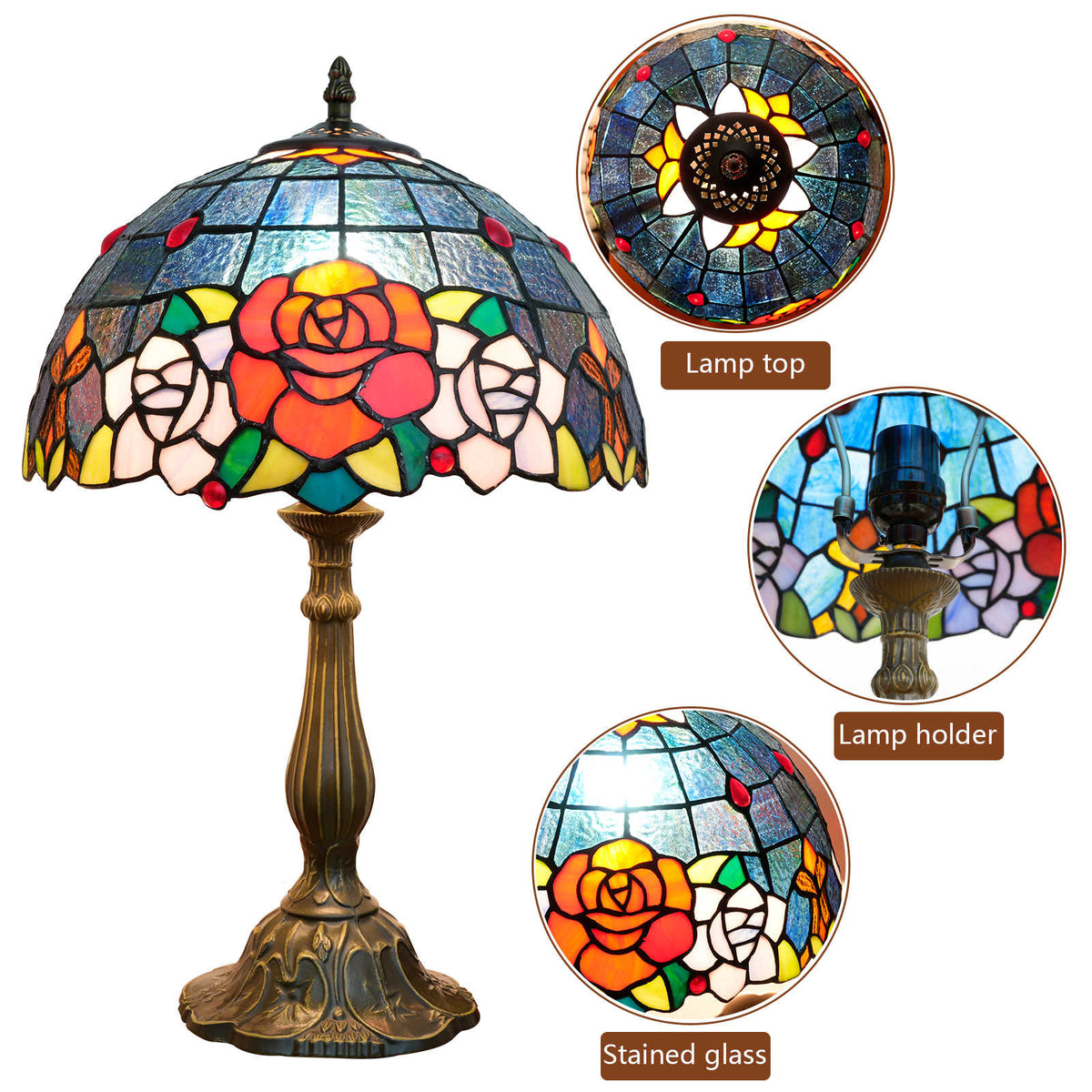 Multicolor Stained Glass Table Lamp with Roses