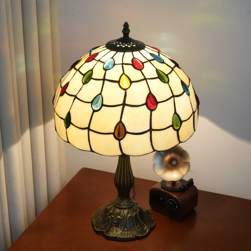 Tiffany Table Lamp in Multicolor Stained Glass Dome