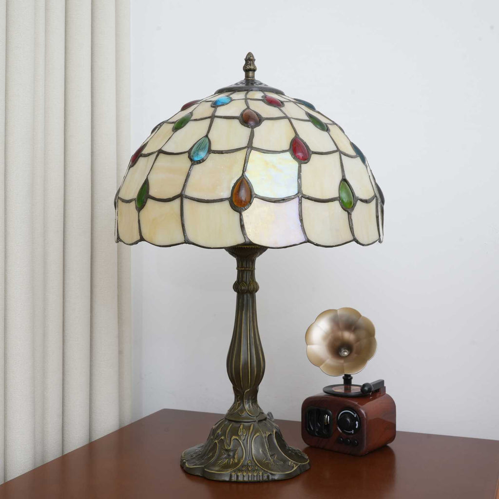 Tiffany Table Lamp in Multicolor Stained Glass Dome