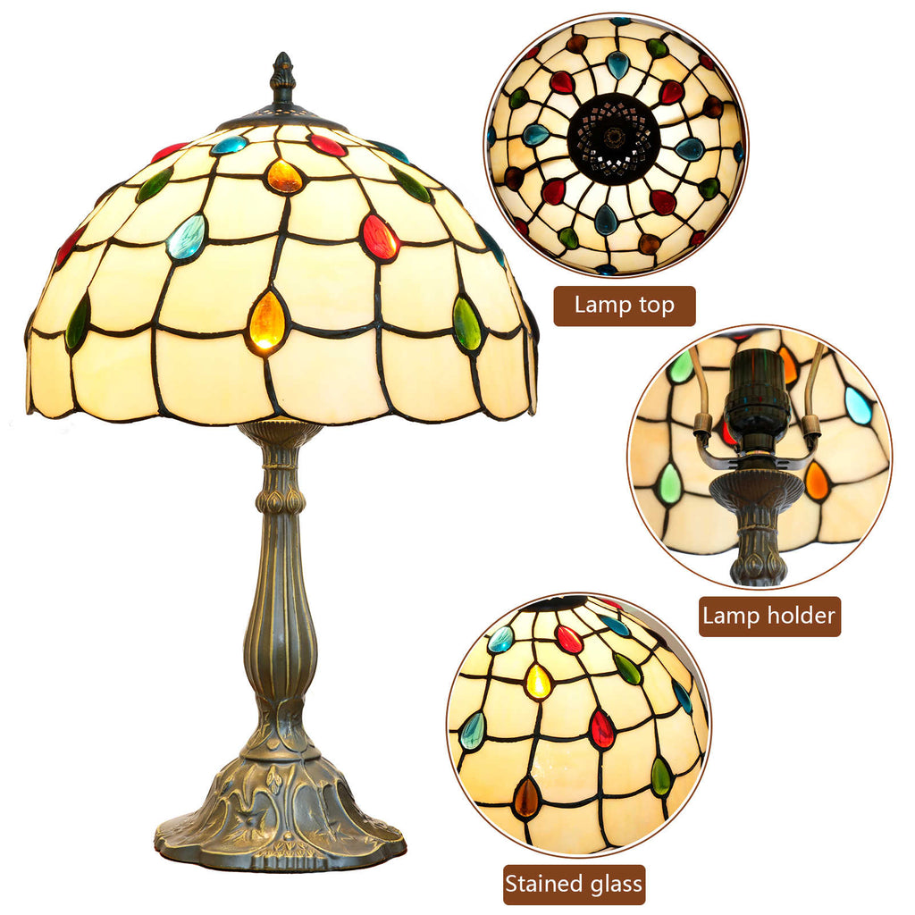 Tiffany Table Lamp in Multicolor Stained Glass Dome